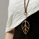 Wooden Leaf Pendant Necklace