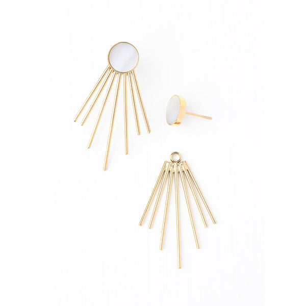 Caroline Mother of Pearl Stud & Fringe Earrings