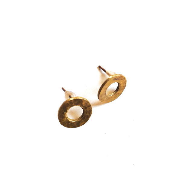 Hammered Brass Open Circle Stud Earrings
