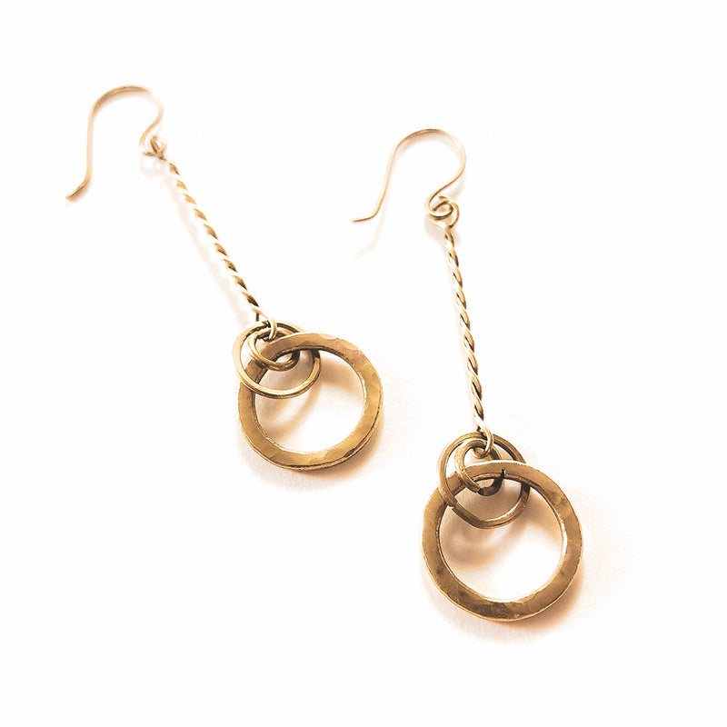 Hammered Brass Suspended Circles Earrings