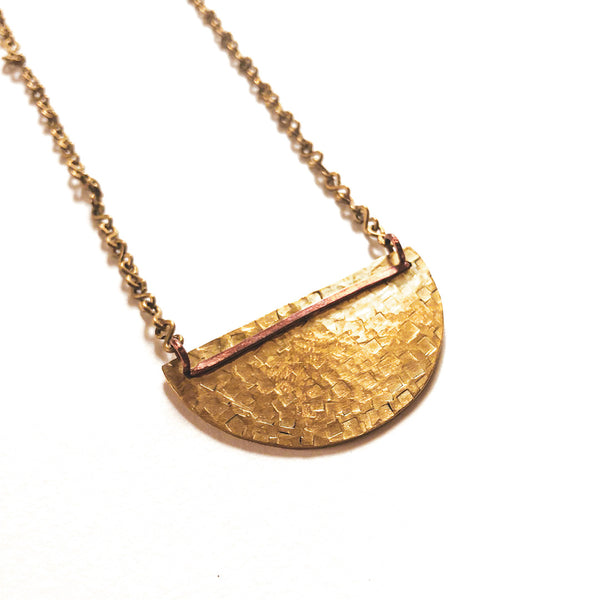 Hammered Brass Semi-Circle Pendant Necklace
