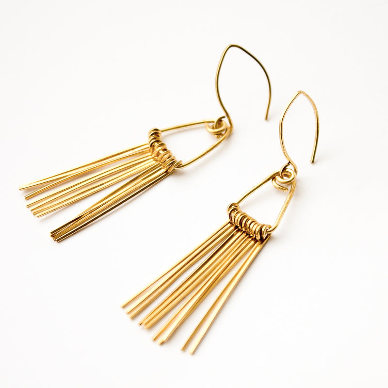 Brass Triangle Fringe Earrings